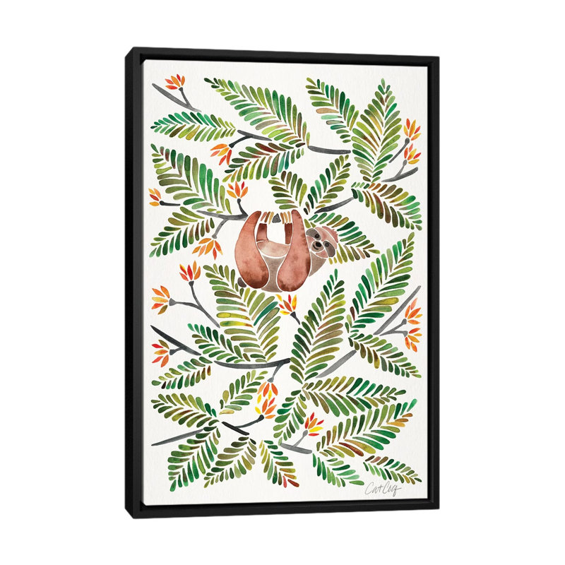Strickler paresseux vert, H 60 po x l 40po x P 1,5 po, Toile avec cadre noir, Pas de tapis