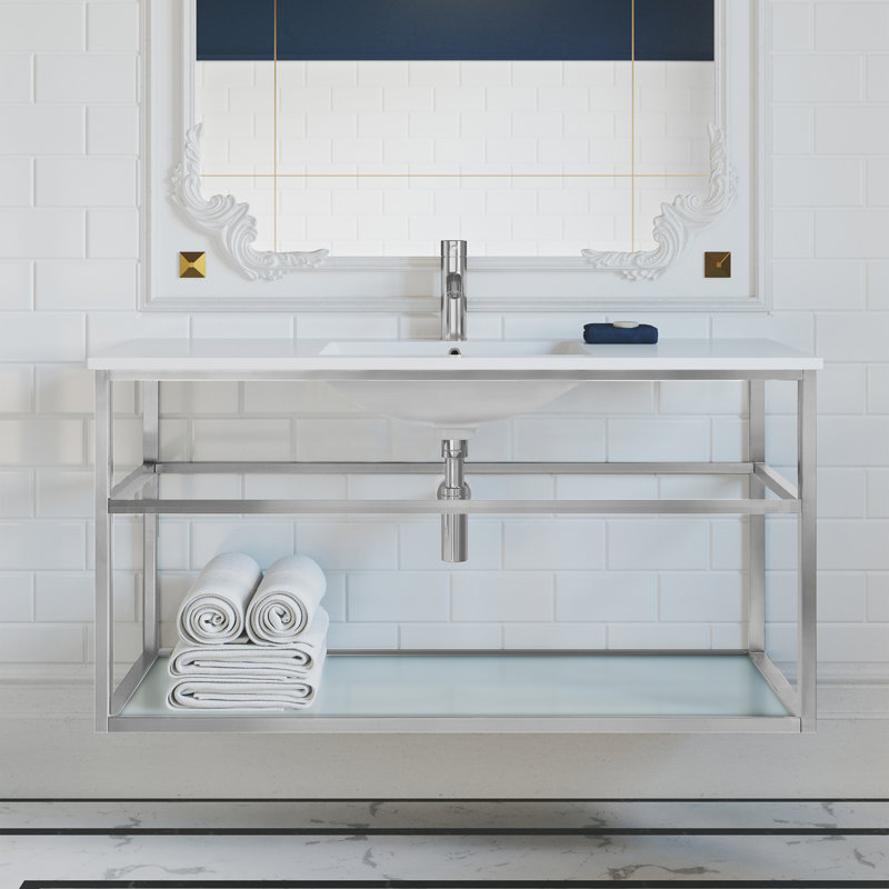 Meuble-lavabo simple 48 po avec tablette ouverte Pierre, Chrome