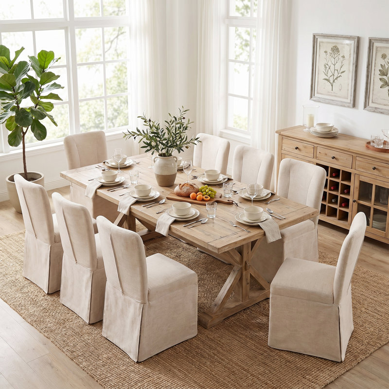 Chaises de salle à manger rembourrées en lin et tissu rembourré (ensemble de 6), Beige
