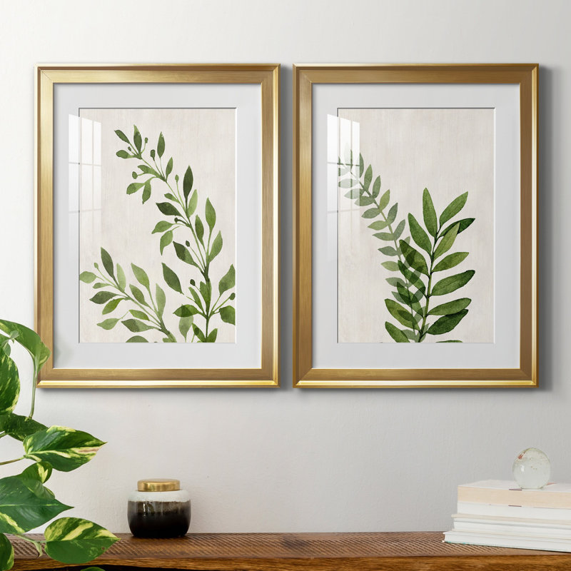 «Botanical Wash I», ensemble de 2 reproductions d'art sur toiles, Blanc, H 18,5 po x l 49 po x P 1,5 po