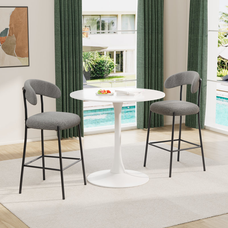 Ensemble de table de bar, ensemble de table de salle à manger ronde avec 2 tabourets de bar, Blanc, Blanc