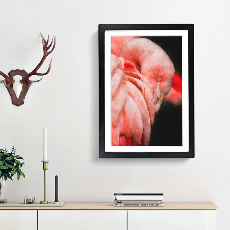 Pink Flamingo Abstract - Single Picture Frame Painting on MDF, Black Framed, 63cm H x 45cm W x 2cm D