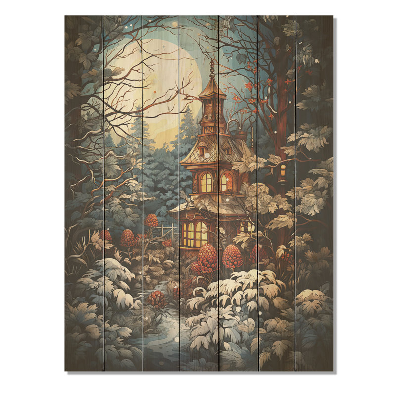 Calm Retreat Cottage In Winter II - Paysage d'hiver sur bois, H 32 po x l 24 po