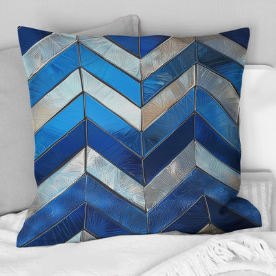 Blue Silver Chevron Metallic Charm - Modern Throw Pillow