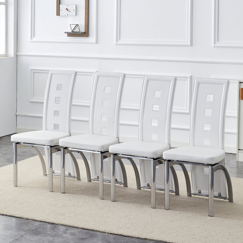 Vesta Modern Faux Leather Upholstered Dining Chairs, Ergonomic Curved Back Side Chair with Metal Legs & Stitching Detail, 4
