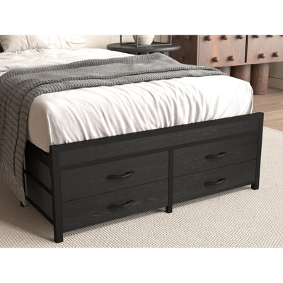 Metal Platform Bed With Storage For Twin - 16 Led Modes Frame Drawers And Stable Settings Bedroom