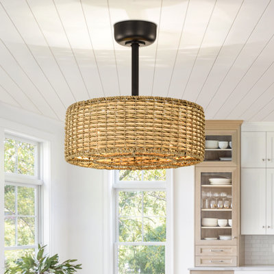 19.1'' Farmhouse Remote Control Reversible Black Rattan Ceiling Fan With Lighting Kits For Living Room/Bedroom