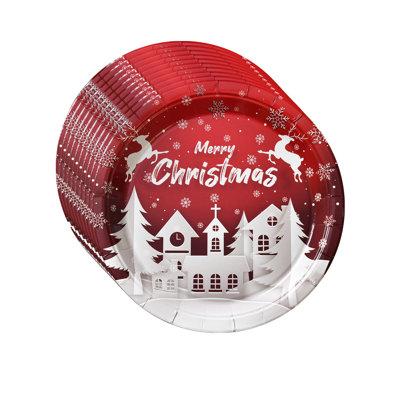 Christmas Round Paper Plates Santa Claus Disposable Decorative Tableware Suitable For Holiday Supplies Birthday Decoration Kitchen Table Decoration 10pc