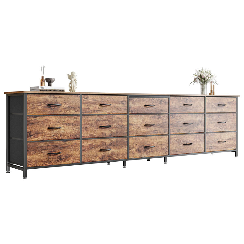 Commode 15 tiroirs en tissu large, 78,7 pouces de long avec console de rangement pour les téléviseurs 65/75/85 pouces, idéal pour l'organisation de la chambre à coucher et du placard