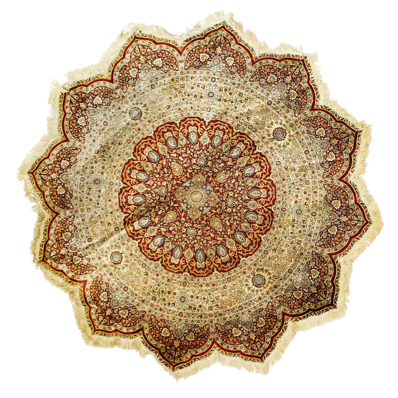 Tapis unique en laine de couleur rouille / ivoire 7 pi 7 pi Hereke