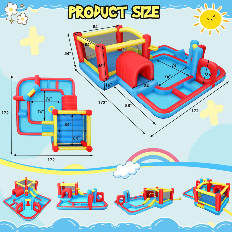 Jeu gonflable de 14 pi x 14 pi avec glissade, jeu gonflable avec glissade pour course d'obstacles et glissade