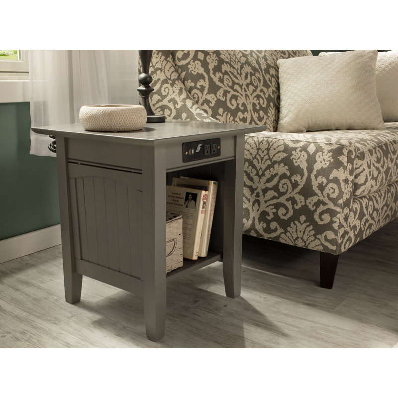 Glenni Solid Wood End Table and Built-In Outlets