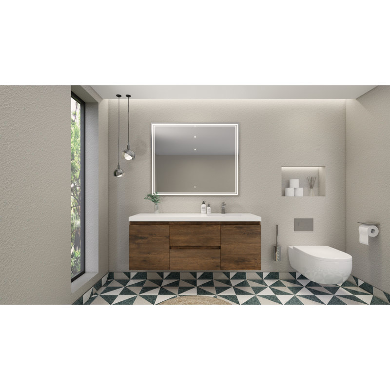 Single Bathroom Vanity with Acrylic Top, Rosewood