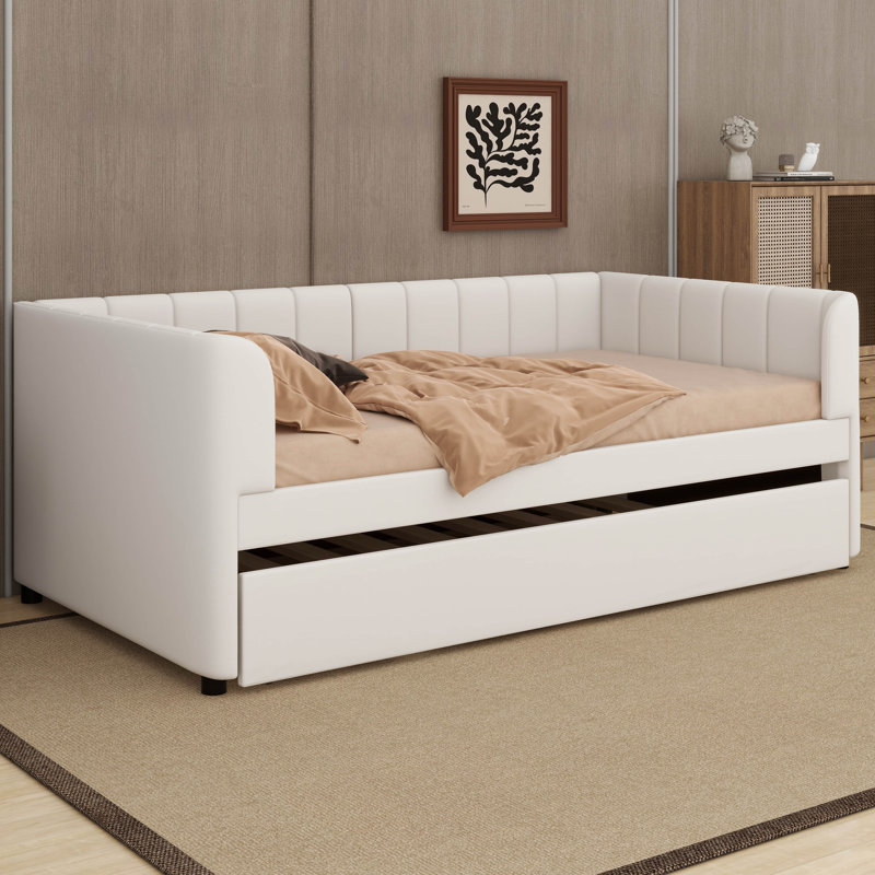 Lit de jour simple rembourré avec couchette, Beige