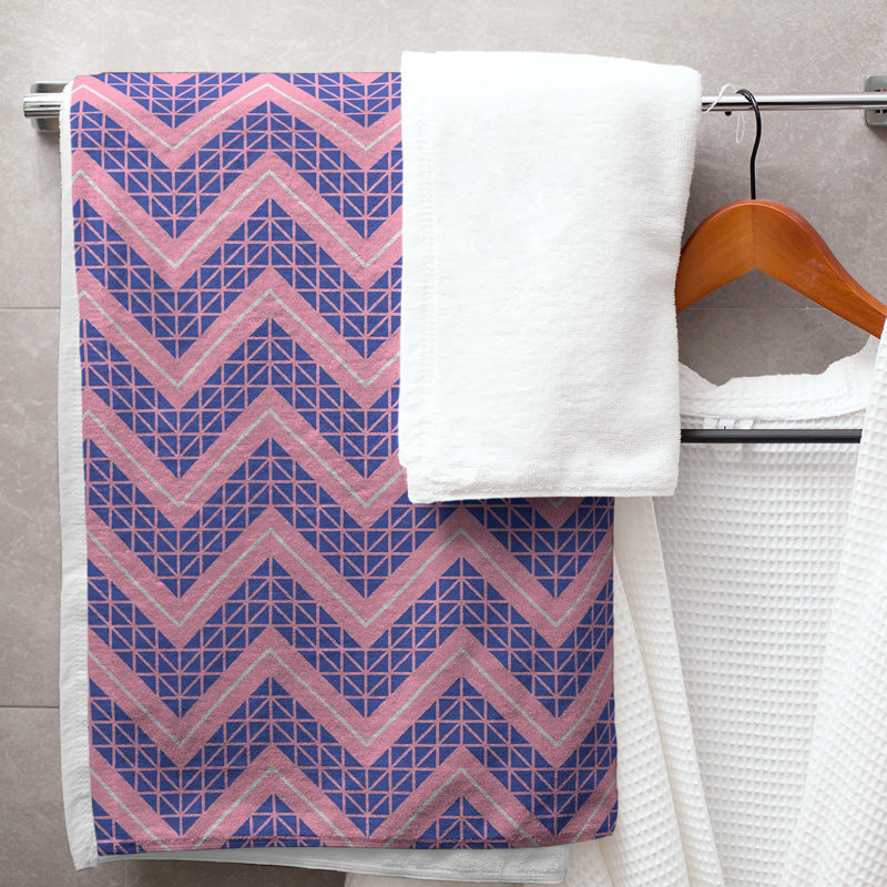 Stephenie Classic Hand Drawn Chevrons Bath Towel, Blue/Pink