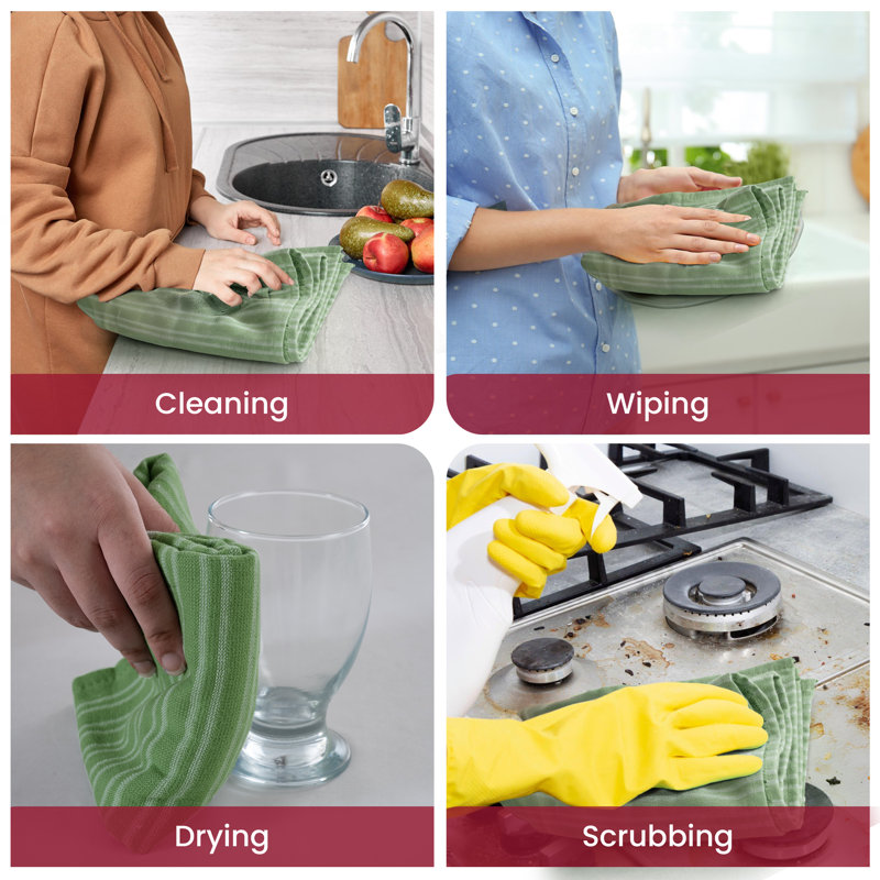 Green Cotton Terry Waffle Kitchen Towel Set of 6