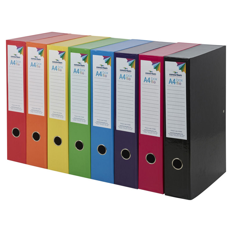 10 x A4 Foolscap Box Files Coloured Secure Document Storage Set with Spring Clip