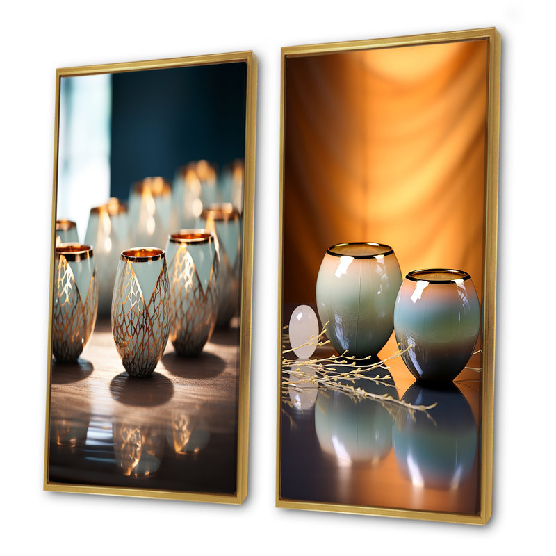 Serenades du Japon, ensemble d'art mural sur toile en verre, 2 pièces, Encadrement doré, H 40 po x l 41 po
