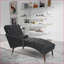 Chaise longue avec dossier capitonné & amp; Accoudoir, pieds en bois massif, coussin inclus | Noir | Polyuréthane