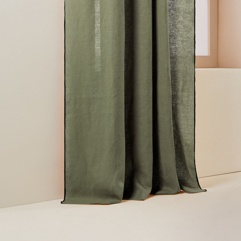 Carlina Linen Semi Sheer Curtain Panel Pair Single Panel, Width 144 x Drop 280cm, Green