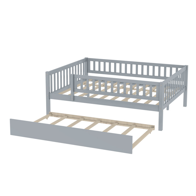 Lit plateforme double avec lit gigogne Haylyn, gris