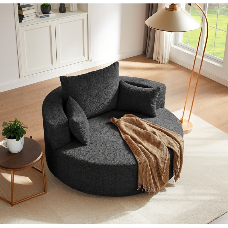 360° Swivel Chair Swivel Round Sofa Chair With 3 Removable Pillows, Black