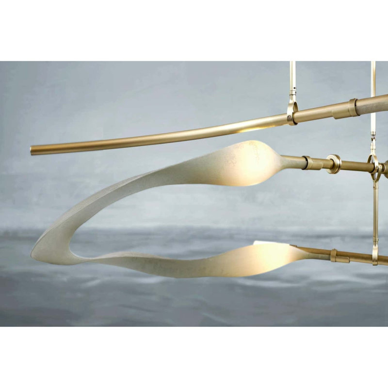 Light Handcrafted Pendant Swell Chandelier, Black Gunmetal, 32" H x 76" W x 37" D, Clear