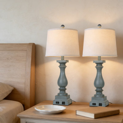 Farmhouse Table Lamps Set Of 2 With USB C+A Ports And AC Outlet, 3-Way Touch Control Dimmable Bedside Lamp, Rustic Nightstand Lamps For Bedroom Living Room Office