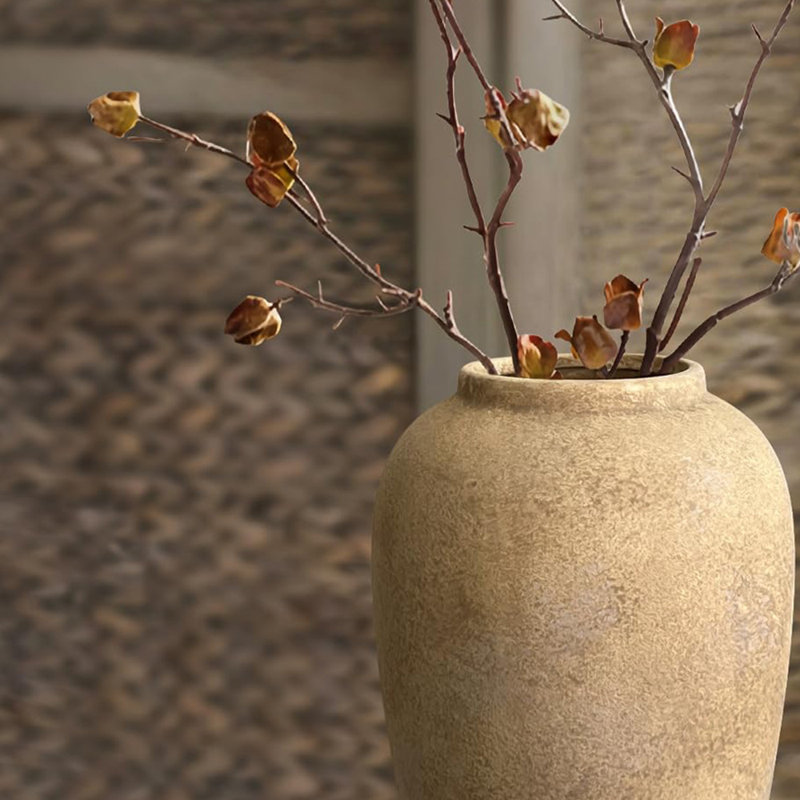 Ceramic Rustic Farmhouse Vase, Handmade Flower Vase For Home Decor, Beige
