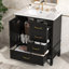 Meuble-lavabo de 30 po avec lavabo, armoire de salle de bain avec porte, trois tiroirs, pieds en bois massif et panneau de fibres à densité moyenne, patins réglables-2028885842
