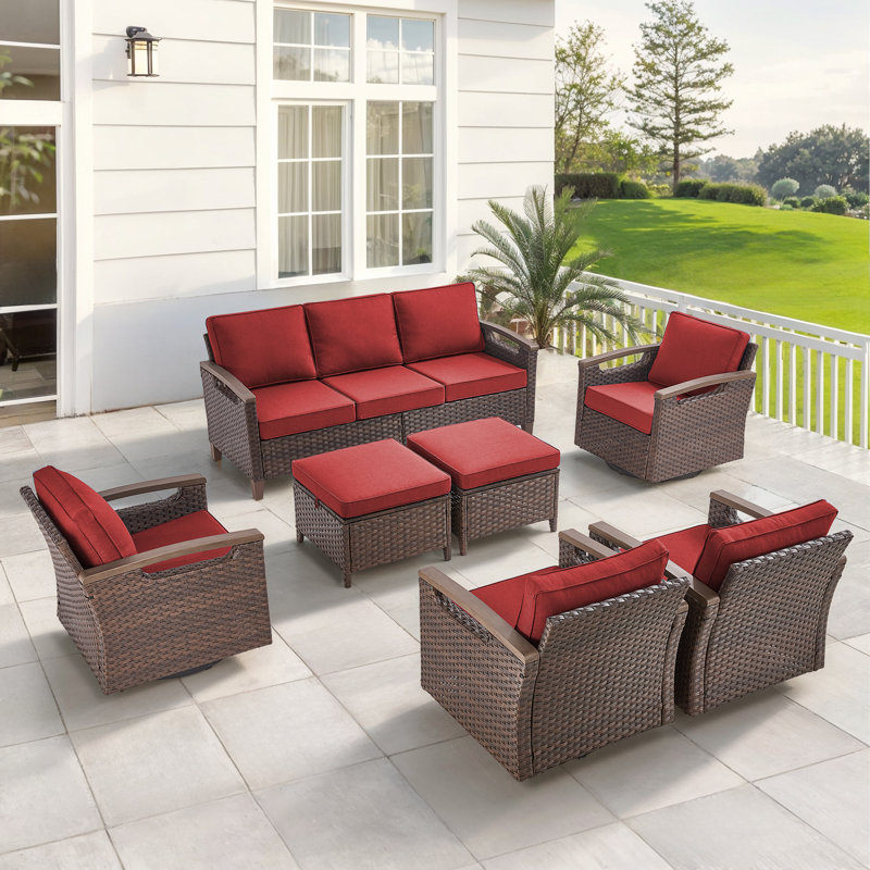 Ensemble de conversation pour 7 personnes avec 4 chaises pivotantes Arundel, Rouge