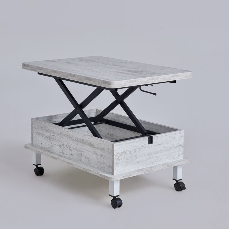 Table basse à roulettes avec rangement Lift-Top, Blanc antique