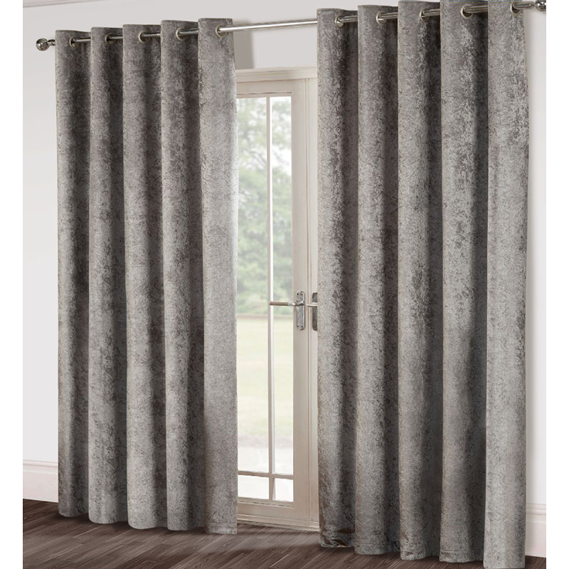 Eleanora Crushed Velvet Eyelet Curtains, Silver, Width 167 x Drop 229 cm