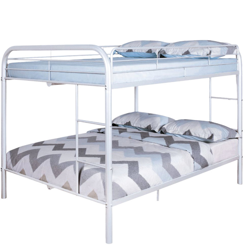 Lit superposé double en métal blanc avec design incliné et contemporain pour une efficacité au-dessus du lit, amusant pour les jeunes