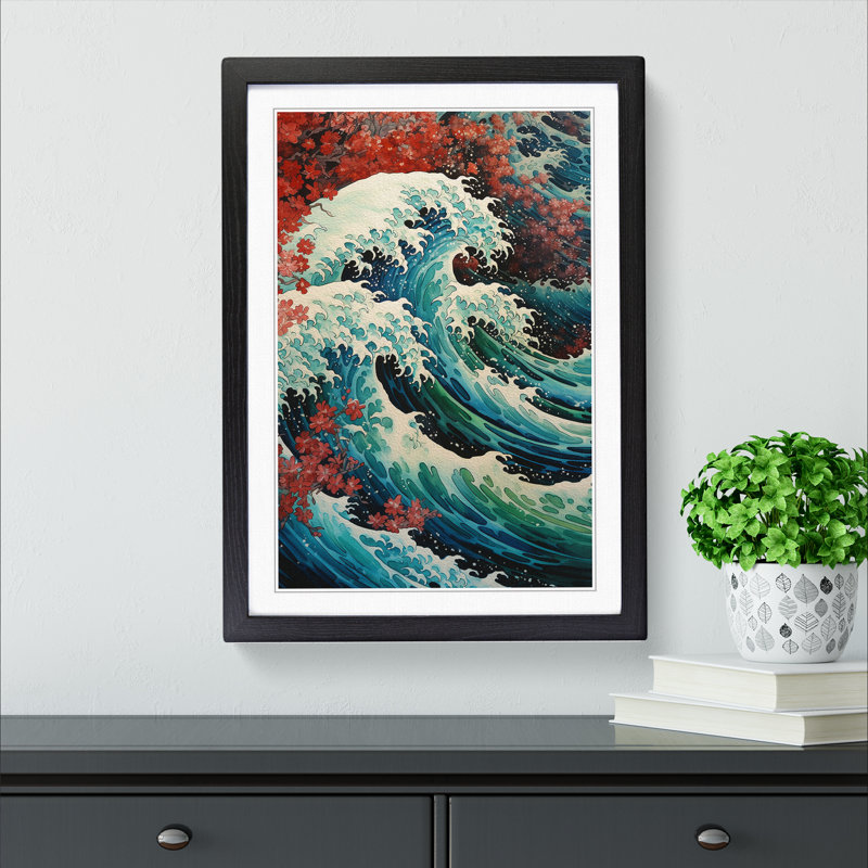 Wave Japanese Renaissance No.2 - Single Picture Frame Print on Wood, Black Framed, 34cm H x 25cm W