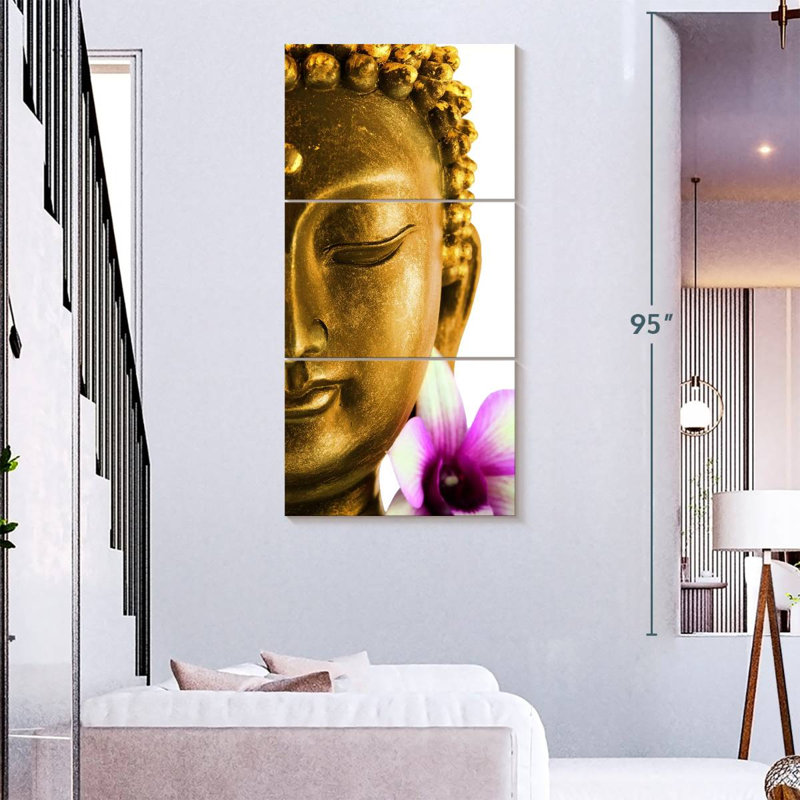 Bouddha et orchidée, H 32 po x l 15 po