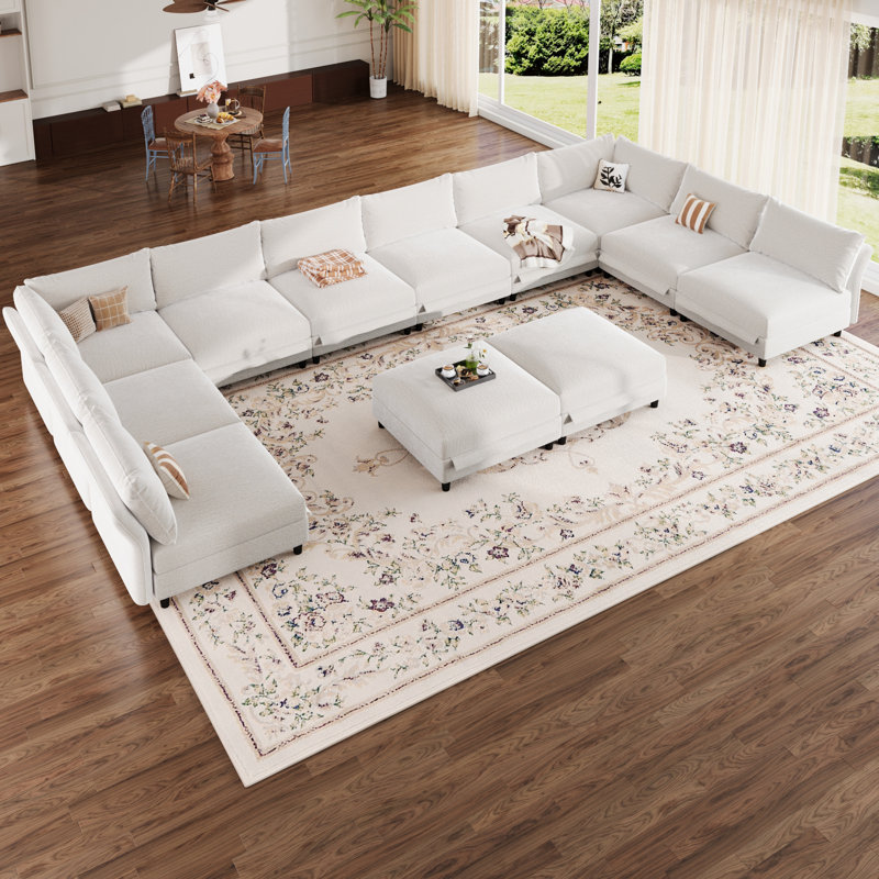Knaack Oversized U-Shaped Wide Sectional Sofa | Upholstered Living Room Couch, Beige Chenille