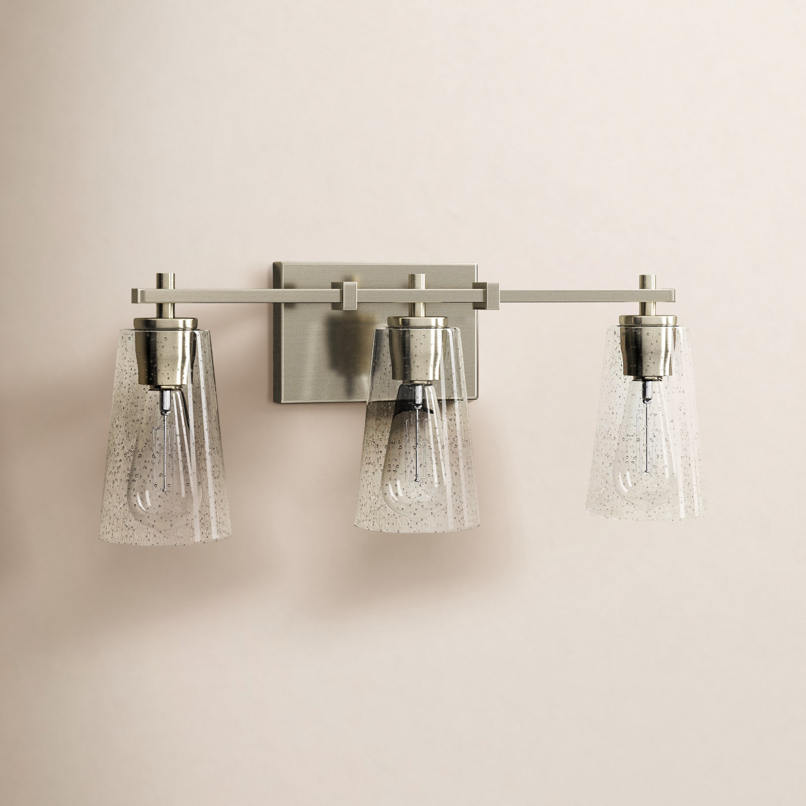 Noland 3 Light Seeded Dimmable Vanity Light, Satin Nickel