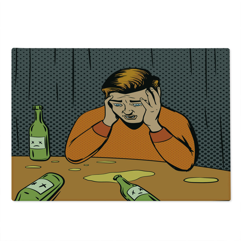 Ambesonne Comic Cutting Board Large Size Drunk Man and Empty Bottles Multicolor