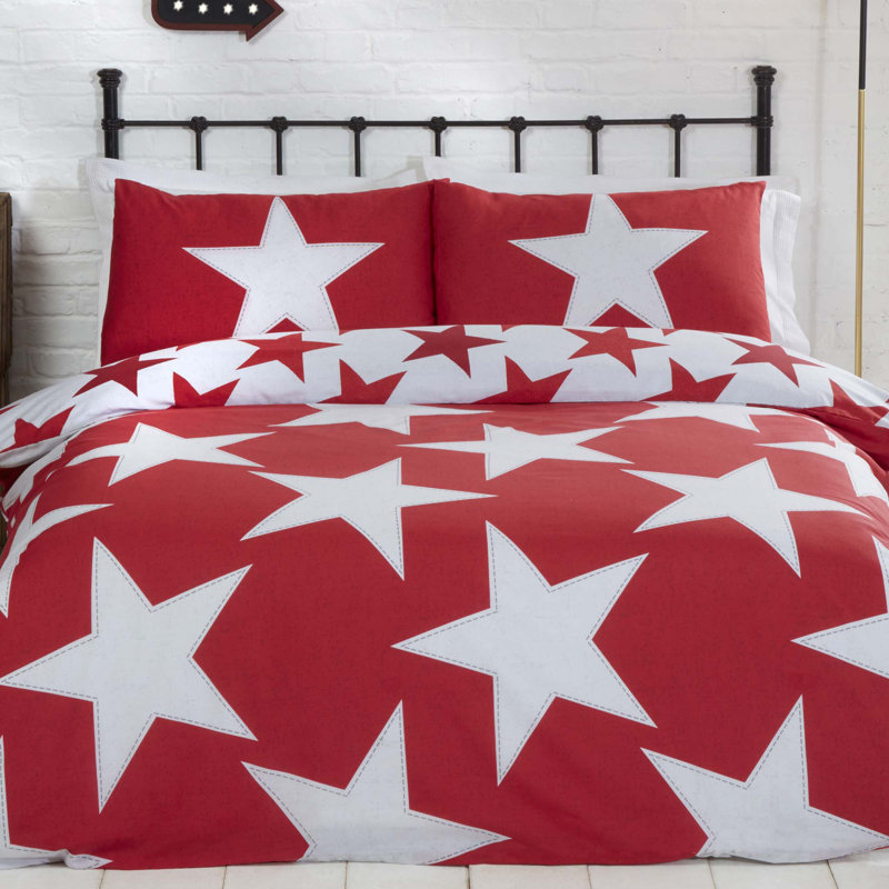 Sally Polyester Geometric Shapes Duvet Cover with Pillowcases, Red, Double - 2 Standard Pillowcases