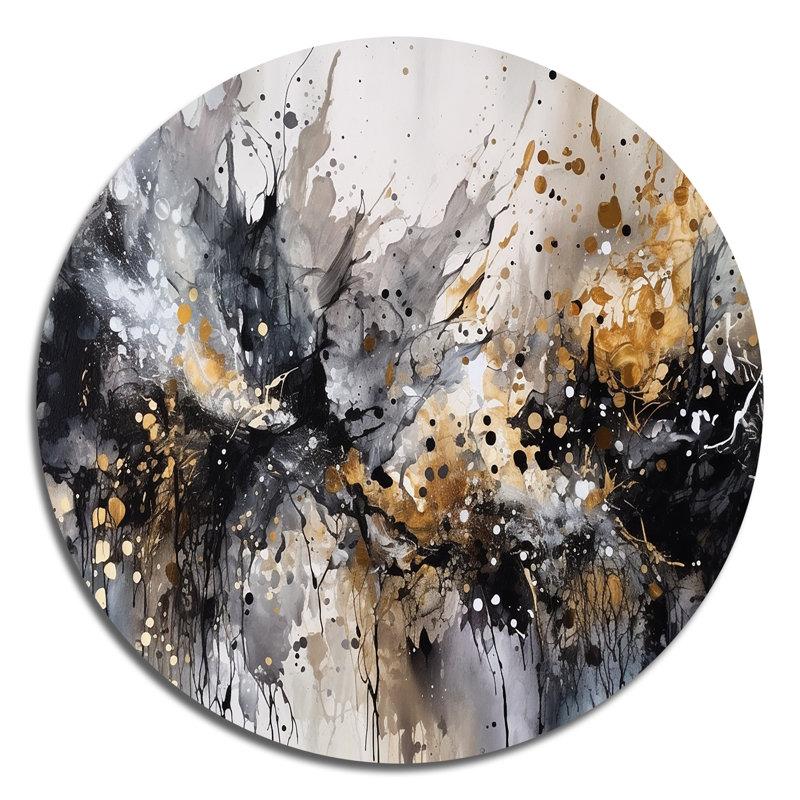 Grey Gold Delicate Abstract Brushstrokes III - Abstract Marble Round Wall Art on Metal, 23" H x 23" W x 1" D