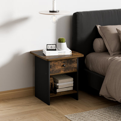 Table de chevet moderne en bois 15,5 po x 15,5 po x 17,8 po avec tiroir et tablette