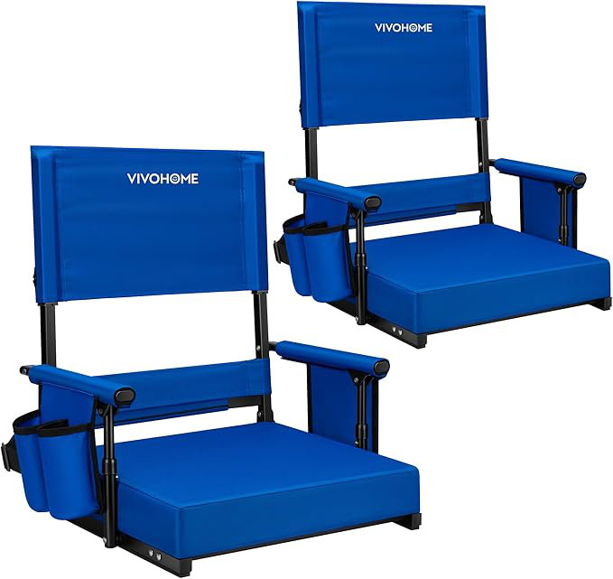 Height Adjustable High Back Stadium Seats with Back Support and Cushion (2 Pack), Blue