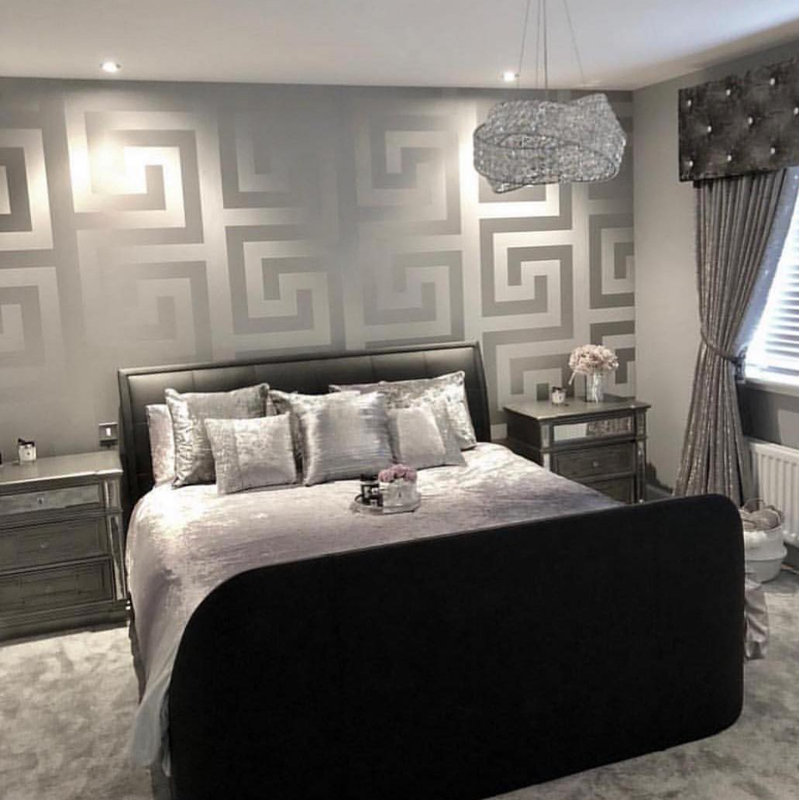 Versace Greek Key Silver Gray Vinyl Wallpaper, Silver/Gray, 33' L x 27" W