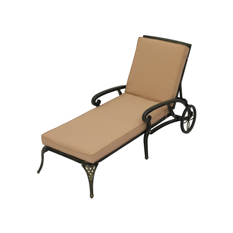 Outdoor Cast Aluminum Chaise Lounge Chair with Cushion, Beige