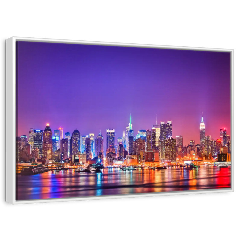 New York, la nuit, Cadre flottant blanc, 40 po x 27 po