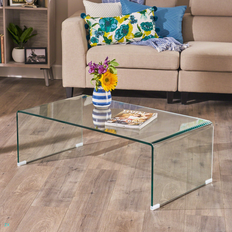 TABLE COFFEE Table basse translucide en verre trempé trempé de 12 mm: conception minimaliste moderne, prête à l'emploi (sans assemblage)
