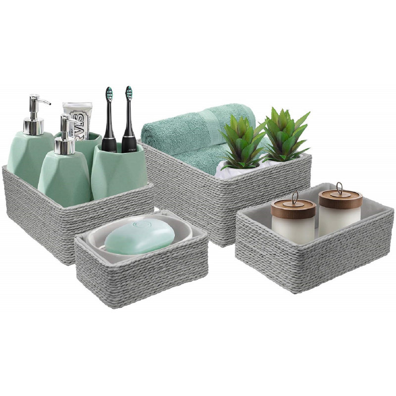 Sorbus Stackable Storage Woven Paper Rope Baskets 4-Piece Set, Gray