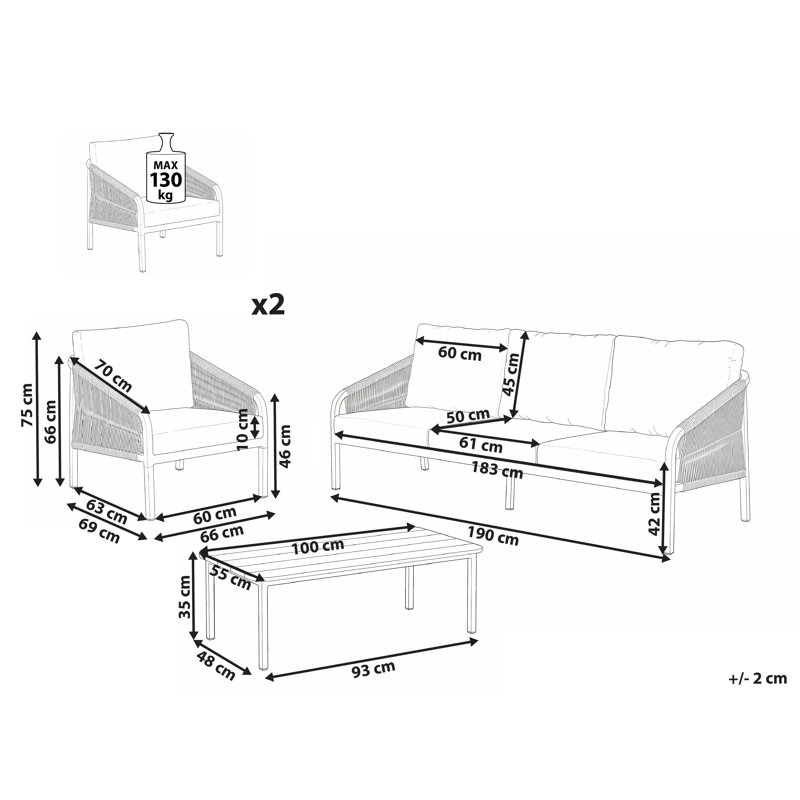 Garden Lounge Set with Table 5 Seater MURATO Metal Beige