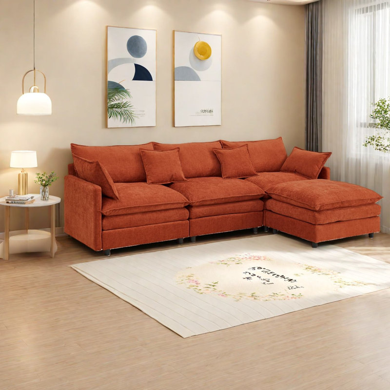 Canapés modulaires spacieux, canapé rembourré en chenille, confort de salon moderne